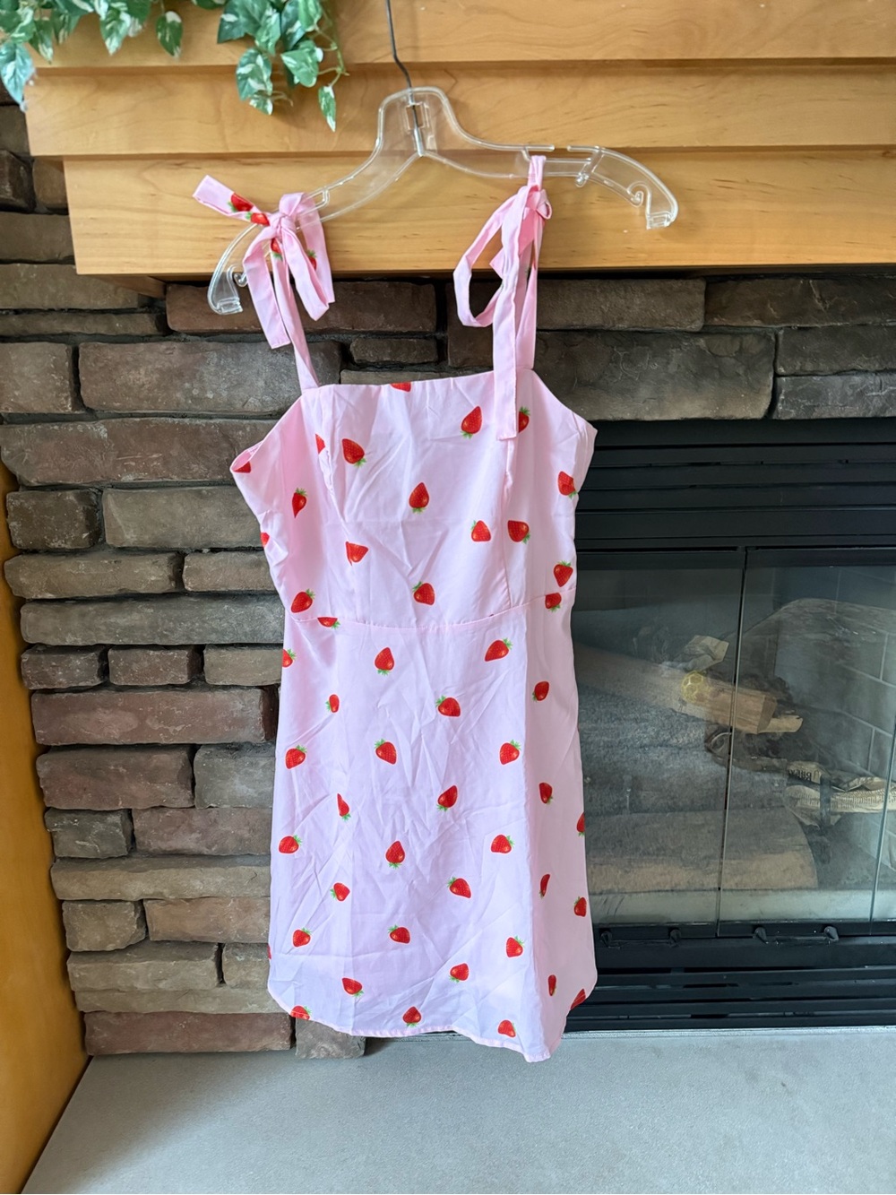 SHEIN Pink Strawberry Print Tie-Shoulder  Dress Size XS